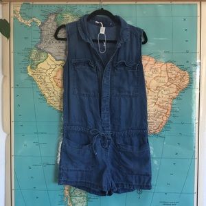 &Denim short romper with pockets